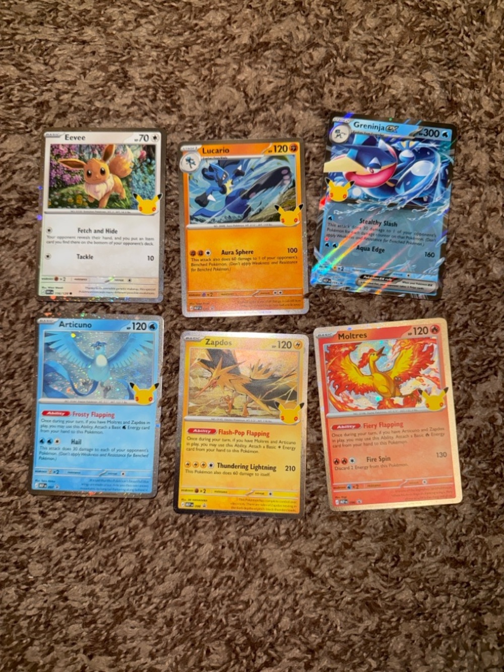Pokemon 30th Celebration Promo Lot Cosmo Eevee, Lucario, 3 Birds, & Greninja 099